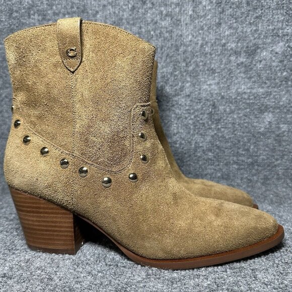 Coach Paline Bootie Women’s 9 Tan Suede Chelsea Pull On Block Heeled - Picture 1 of 11